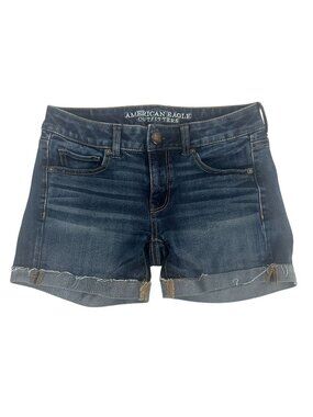 American Eagle Outfitters Womens Midi Denim Shorts Size 2 Stretch Dark Wash